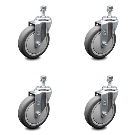 Service Caster 5 Inch Thermoplastic Rubber Wheel Swivel 10mm Threaded Stem Caster Set SCC SCC-TS20S514-TPRB-M1015-4